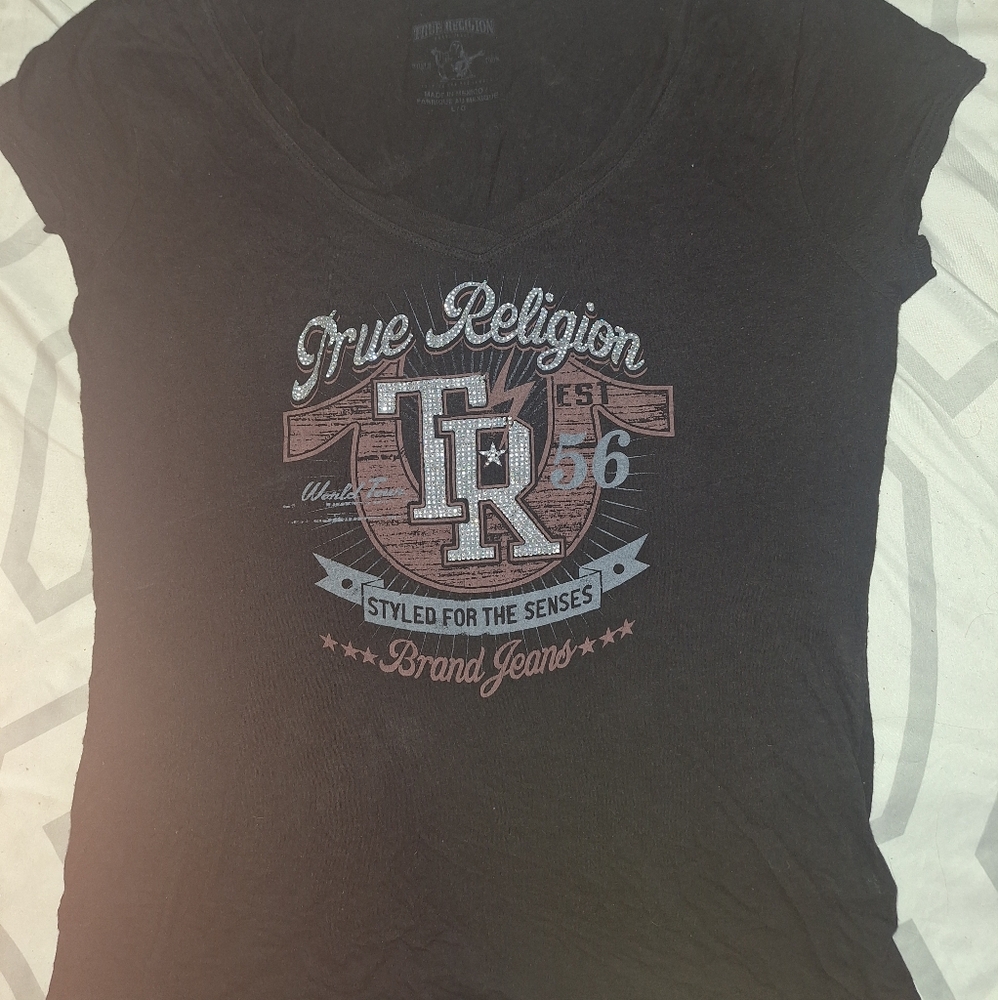 True Religion Black V Neck Top